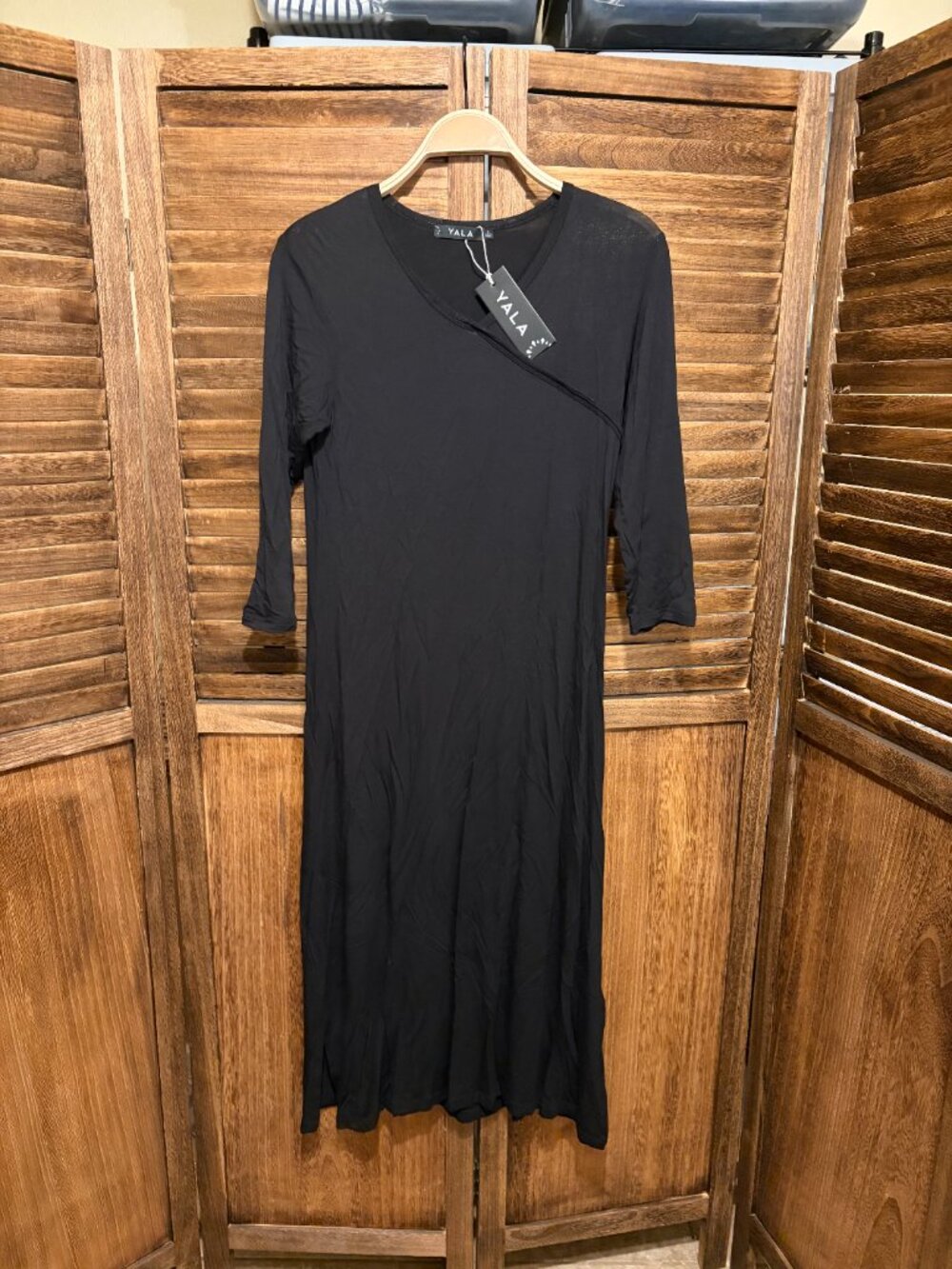 Yala Haley Crossover Front 3/4 Sleeve Bamboo Nightgown Black